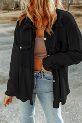 Black Contrast Flap Pockets Relaxed Shacket Black 85%Polyester+15%Viscose Jackets JT's Designer Fashion