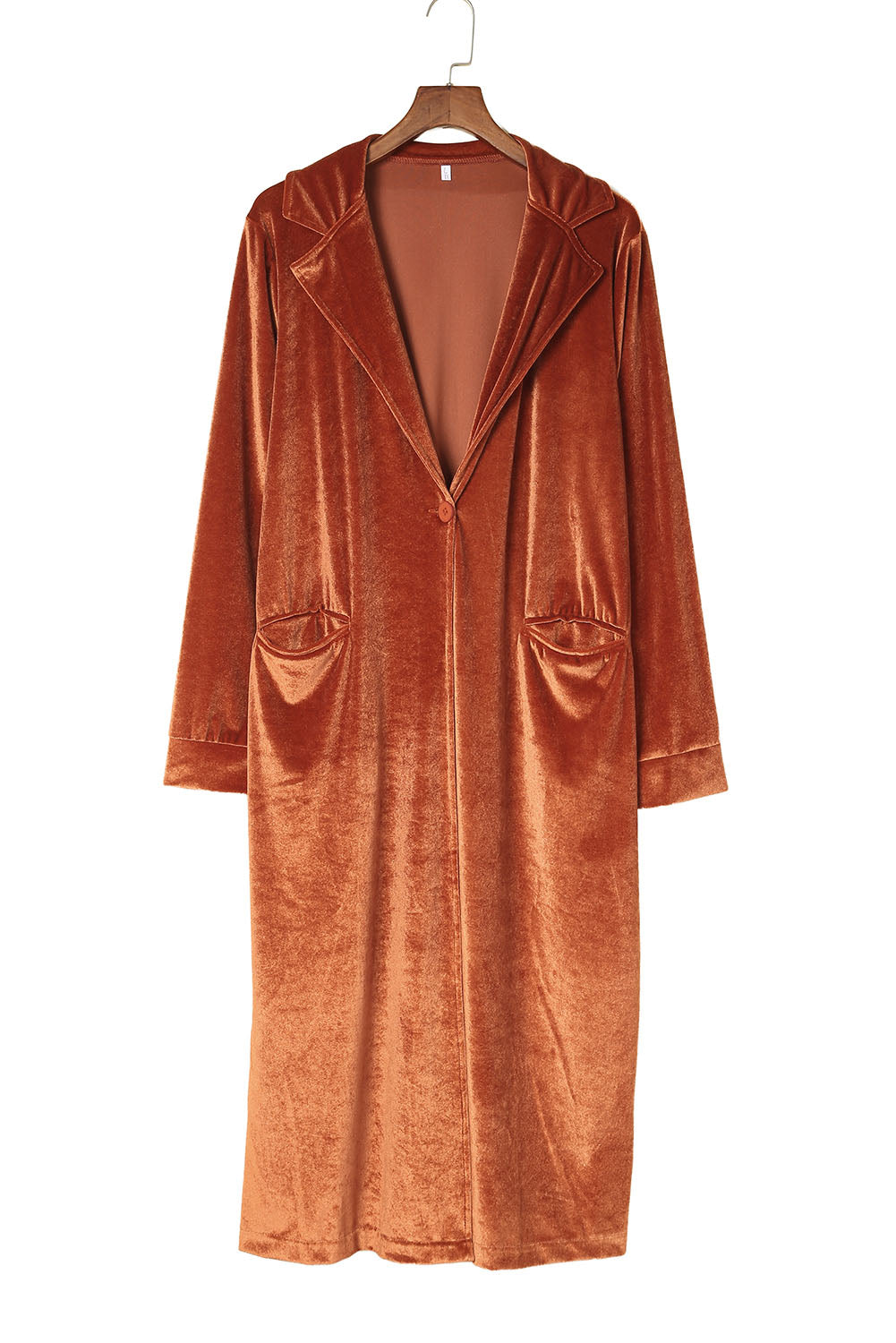 Brown Retro Velvet Long Sleeve Pocket Coat Coats JT's Designer Fashion