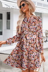 Multicolour Floral Print Long Sleeve Pleated Detail Bleted Mini Dress Mini Dresses JT's Designer Fashion
