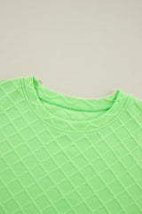 Light Green Checkered Textured Tee and Drawstring Shorts Short Sets JT's Designer Fashion