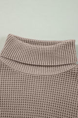 Smoke Gray Striped Plaid Patchwork Waffle Knit Turtleneck Sweater Sweaters JT's Designer Fashion