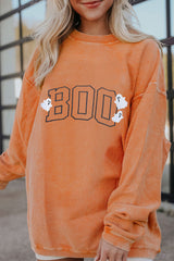 Orange Embroidered BOO Ghost Corded Halloween Sweatshirt Orange-3 100%Polyester Graphic Sweatshirts JT's Designer Fashion