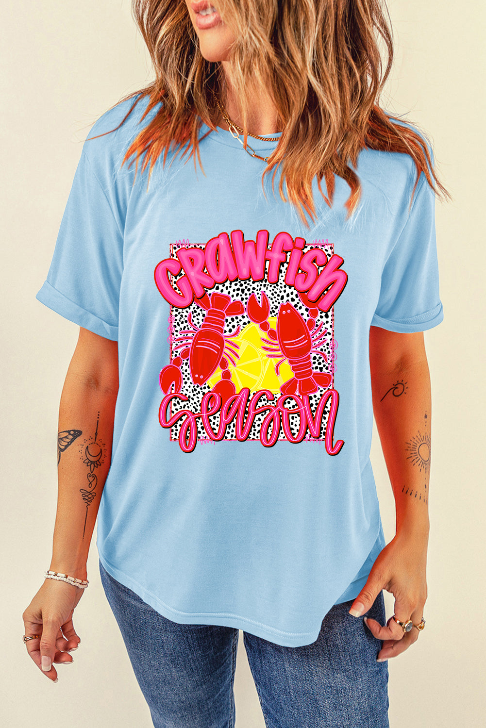 Light Blue Crawfish Season Fashion Graphic T Shirt Graphic Tees JT's Designer Fashion