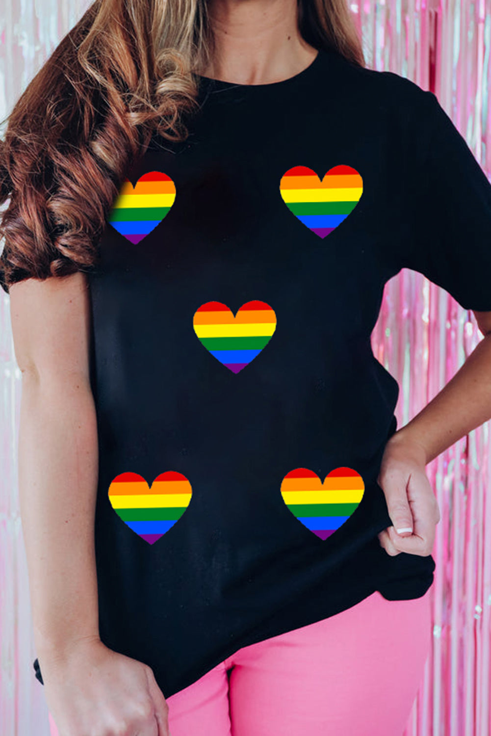Black Heart Print Crew Neck Chic T Shirt Graphic Tees JT's Designer Fashion