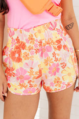 Orange Boho Floral Shirred High Waist Casual Shorts Bottoms JT's Designer Fashion