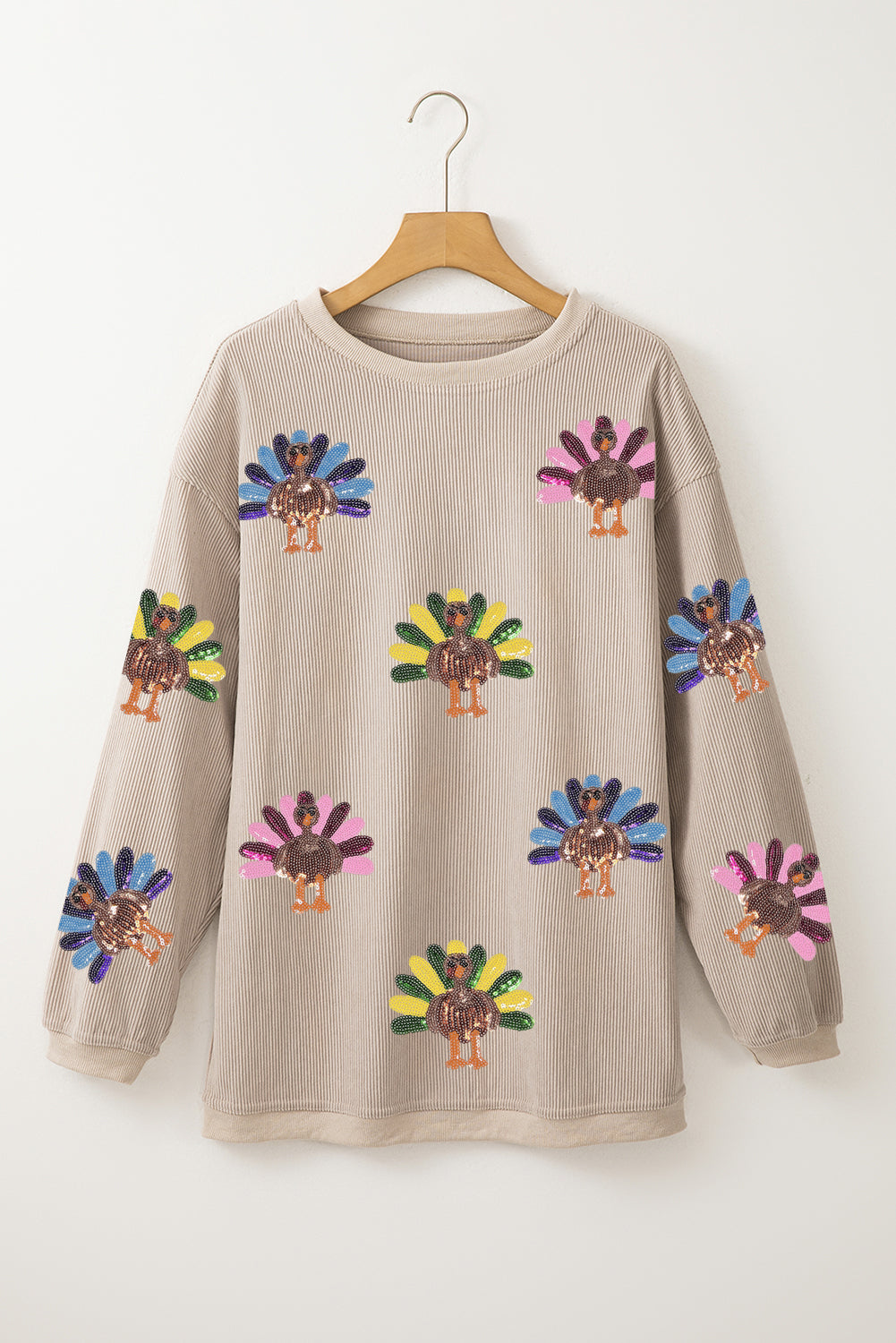 Smoke Gray Turkey Graphic Corded Baggy Sweatshirt Graphic Sweatshirts JT's Designer Fashion