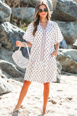 Pink Floral Print Bubble Sleeve Neck Tie Ruffled Dress Floral Dresses JT's Designer Fashion