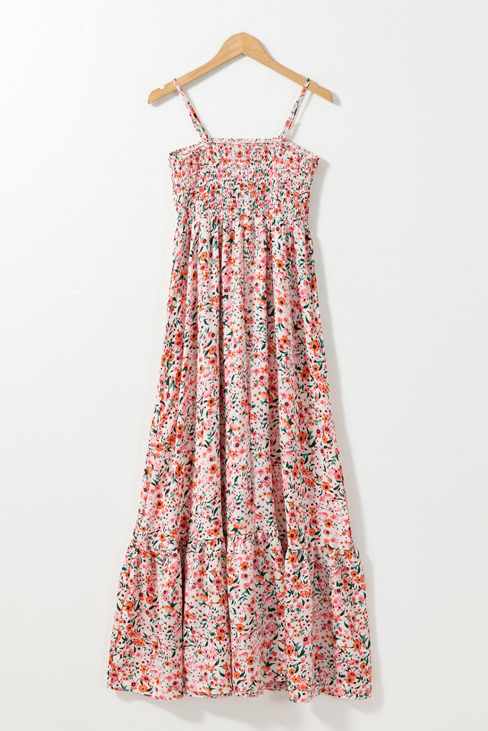 White Boho Floral Smocked Ruffled Long Dress Maxi Dresses JT's Designer Fashion