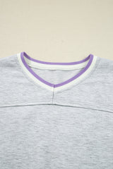 Light Grey Contrast Striped Bands Cropped Pullover and Athletic Short Set Short Sets JT's Designer Fashion