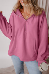 Valerian Fleece Lined Half Zipper Kangaroo Pockets Loose Hoodie Sweatshirts & Hoodies JT's Designer Fashion