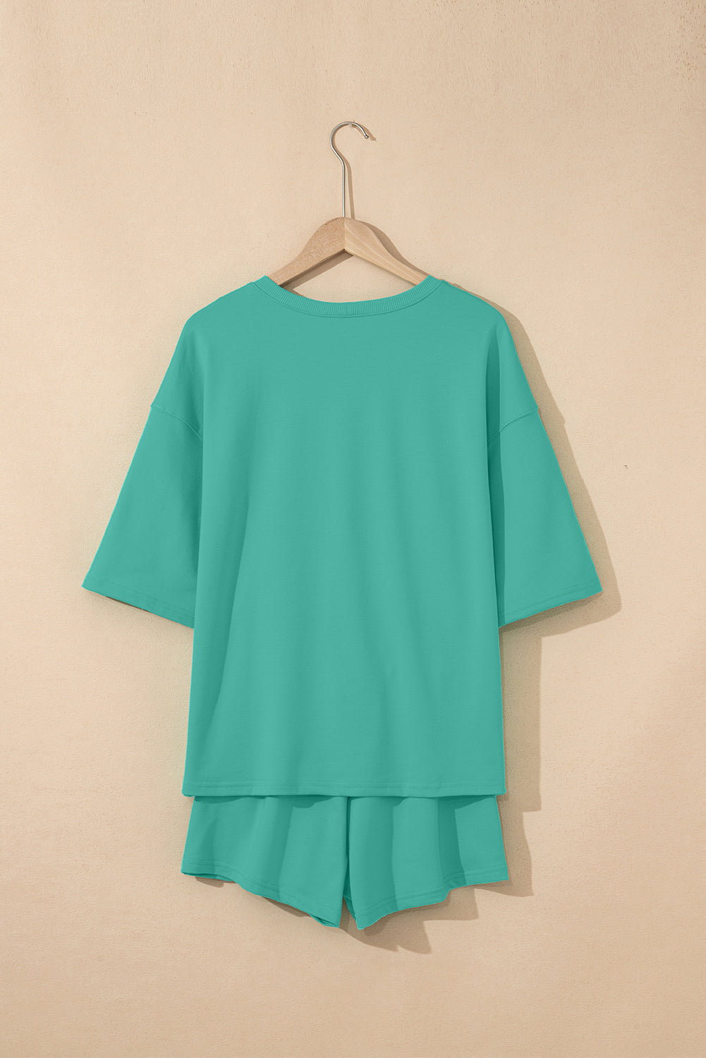 Sea Green Solid Loose V Neck Half Sleeve Tee and Shorts Short Sets JT's Designer Fashion