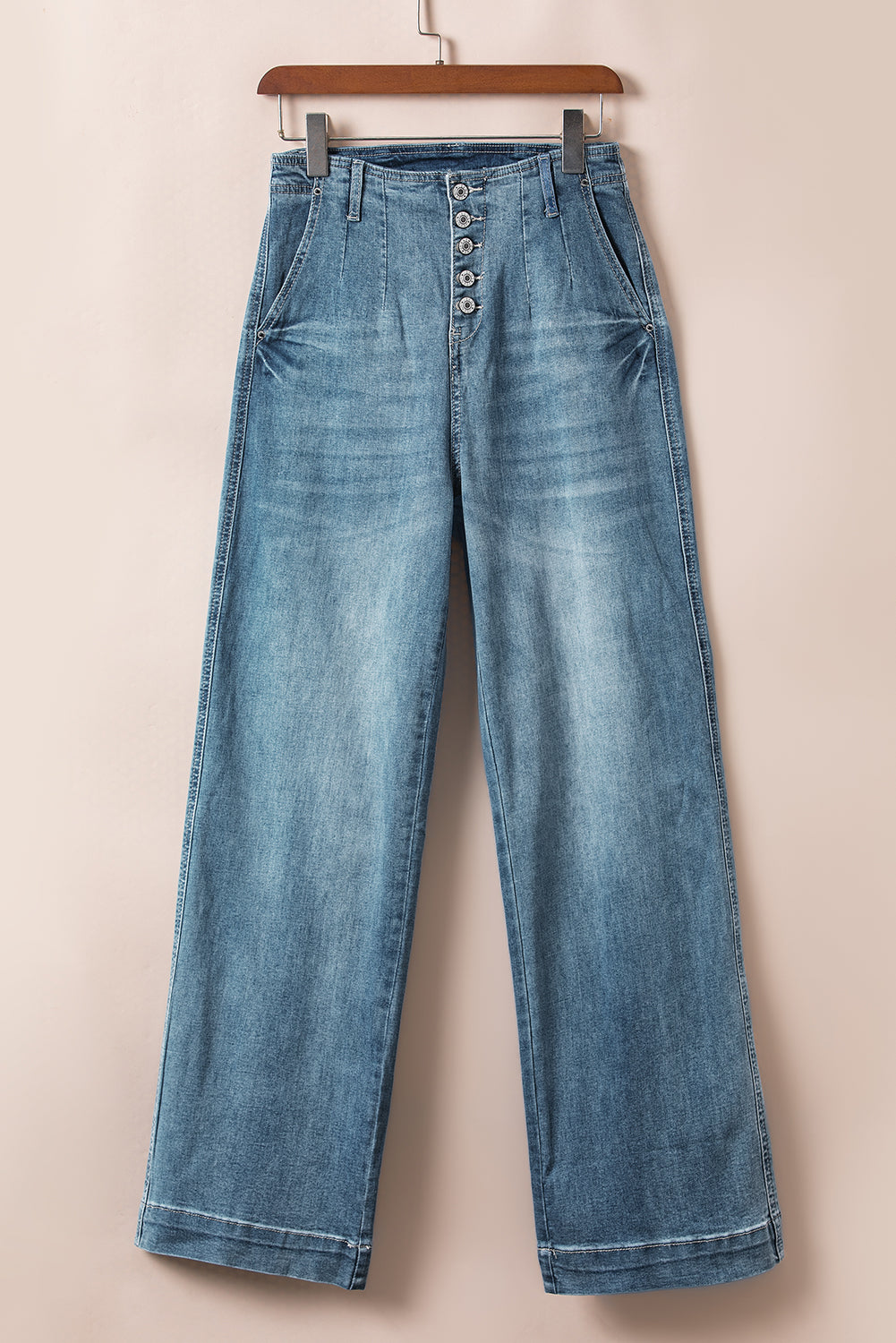 Dusk Blue Multi Buttons Medium Wash Straight Loose Leg Jeans Jeans JT's Designer Fashion