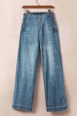 Dusk Blue Multi Buttons Medium Wash Straight Loose Leg Jeans Jeans JT's Designer Fashion