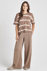 Dark Khaki Striped Cable Short Sleeve Sweater Sweaters & Cardigans JT's Designer Fashion