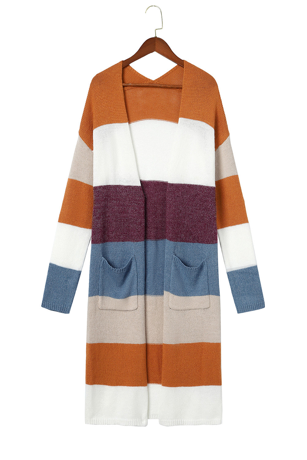 Multicolor Colorblock Open Front Long Knit Cardigan Sweaters & Cardigans JT's Designer Fashion