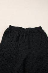 Black Crinkled U Neck Tank Top and Wide Leg Pants Set Pant Sets JT's Designer Fashion