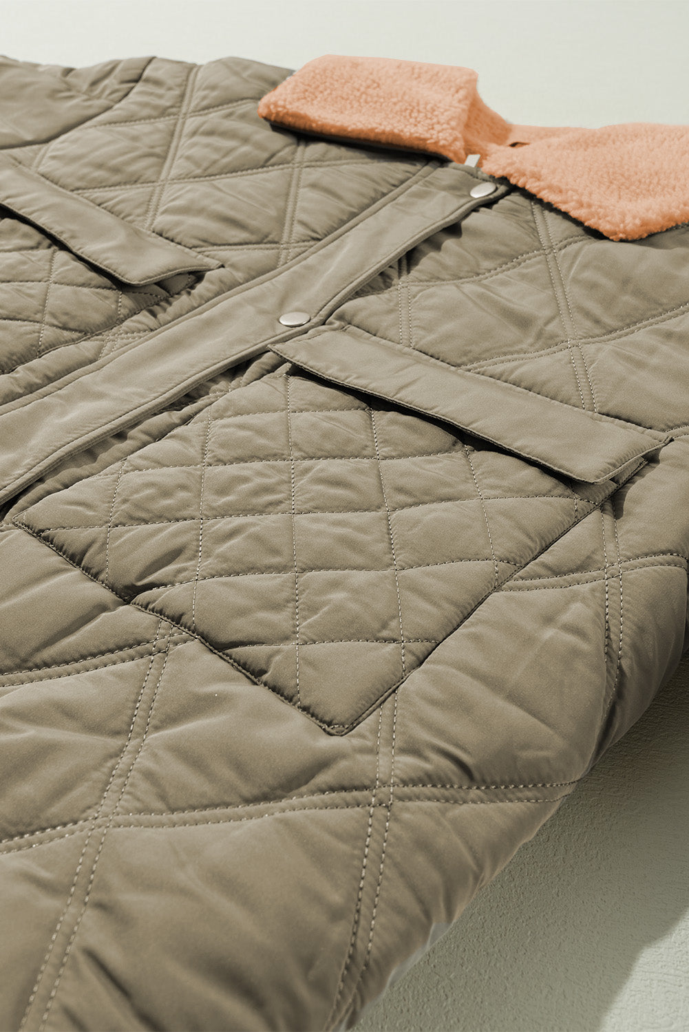Jungle Green Teddy Collar Flap Pockets Quilted Puffer Jacket Jackets JT's Designer Fashion