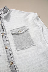 Gray Contrast Flap Pockets Relaxed Shacket Jackets JT's Designer Fashion