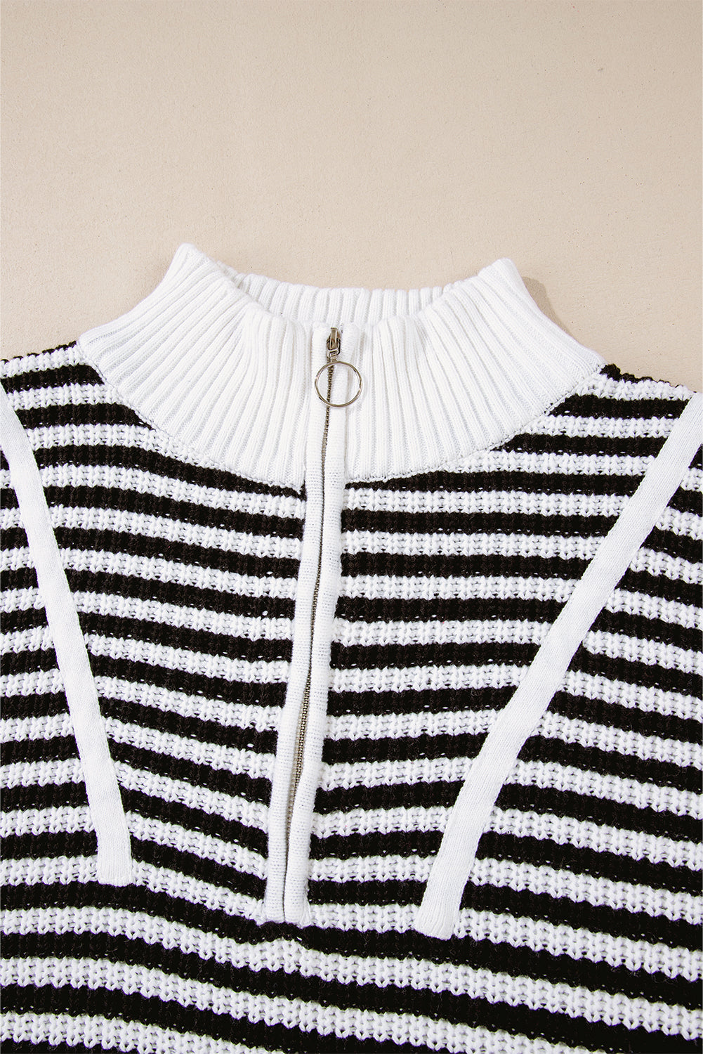 Black Stripe Zip up Collar Drop Shoulder Sweater Sweaters JT's Designer Fashion