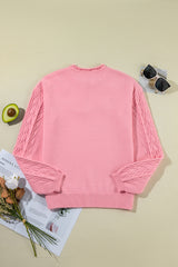 Peach Blossom Flower Detail Knitted Notched Neck Sweater Sweaters JT's Designer Fashion