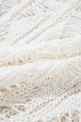 White Cut Out Crochet Crew Neck Loose Fit Sweater Sweaters JT's Designer Fashion