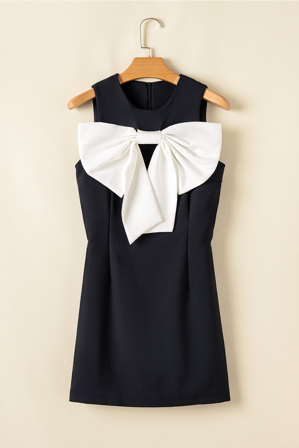 Black Contrast Bowknot Applique Crew Neck Sleeveless Mini Dress Mini Dresses JT's Designer Fashion