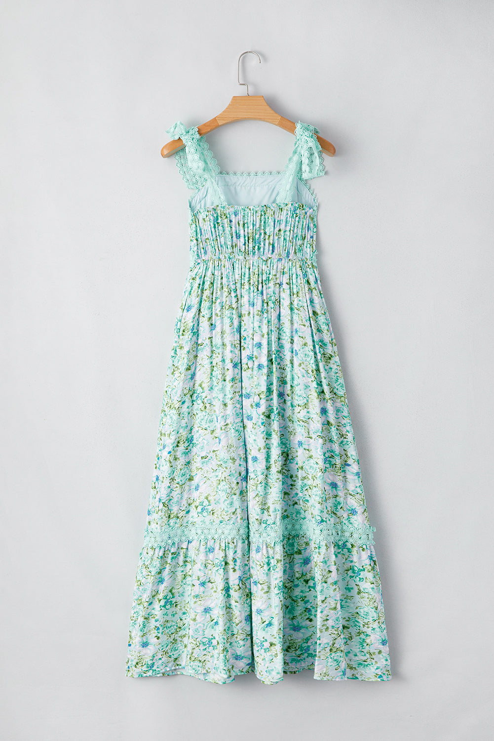 Green Floral Lace Tied Strap Empire Waist Maxi Dress Floral Dresses JT's Designer Fashion