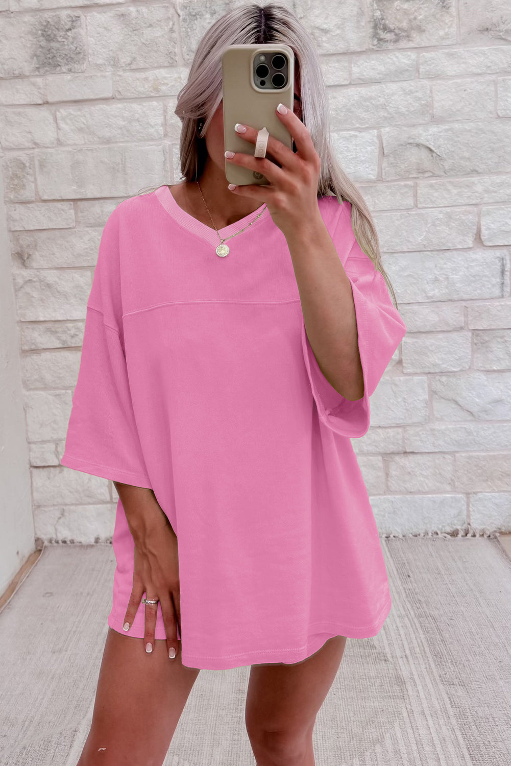 Bonbon Solid Loose V Neck Half Sleeve Tee and Shorts Short Sets JT's Designer Fashion