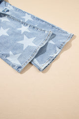 Sky Blue Star Printed Multi Buttons Slit Knee Destroyed Plus Size Jeans Plus Size Bottoms JT's Designer Fashion