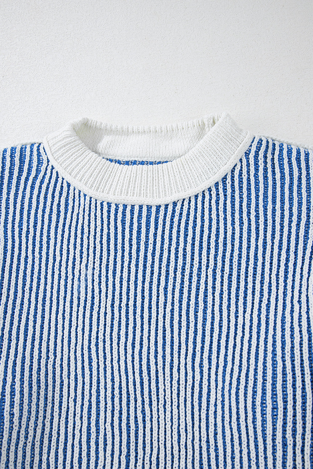 Dark Blue Striped Textured Knit Contrast Edge Loose Sweater Sweaters JT's Designer Fashion