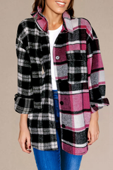 Black Plaid Colorblock Loose Shacket Plaid Shackets JT's Designer Fashion