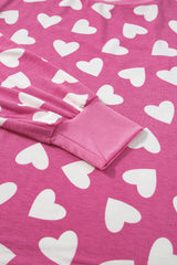 Pink Valentine Heart Shape Print Long Sleeve Top Shorts Lounge Set Short Sets JT's Designer Fashion