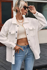 Solid Textured Flap Pocket Buttoned Shacket Jackets JT's Designer Fashion