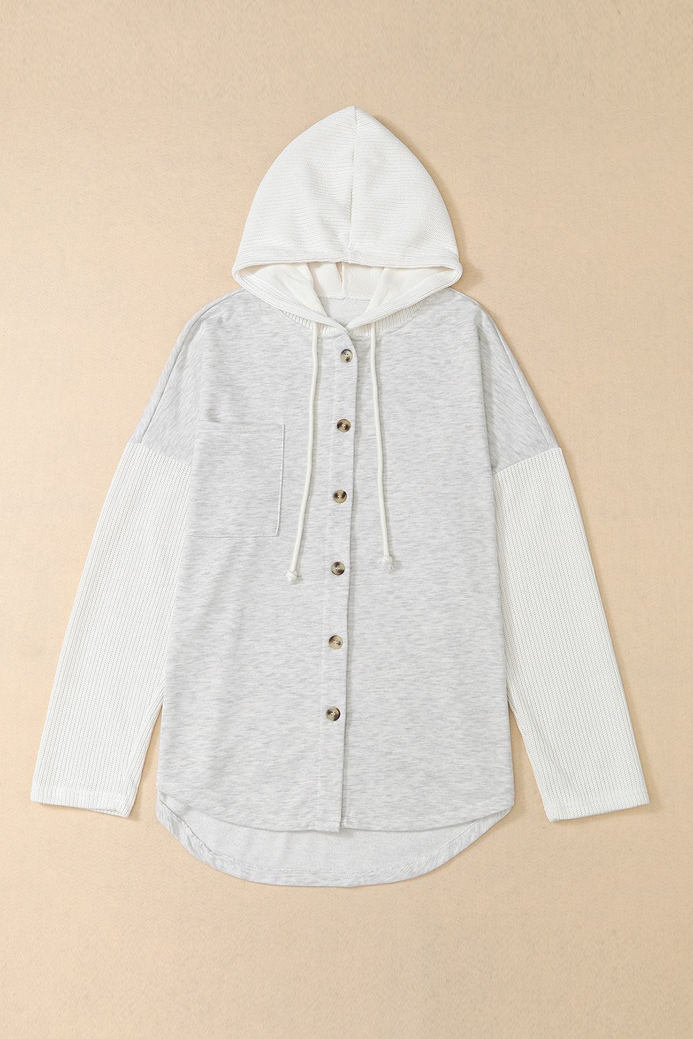 Gray Button Up Contrast Knitted Sleeves Hooded Jacket Jackets JT's Designer Fashion