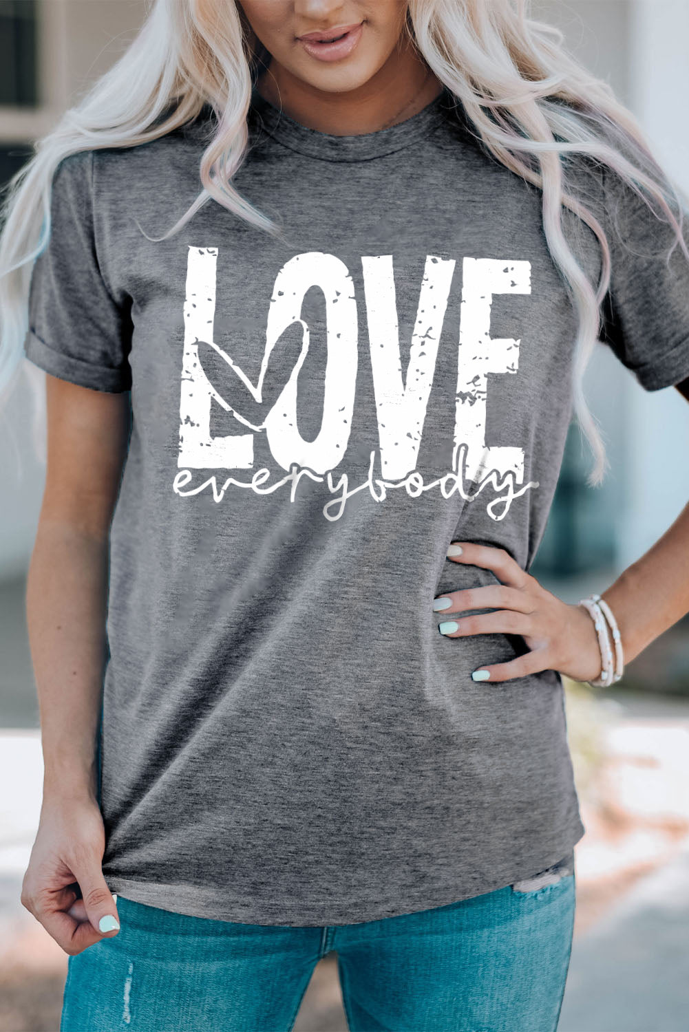 Gray LOVE everybody Graphic T-shirt Graphic Tees JT's Designer Fashion
