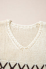 Parchment Contrast Stitch Detail V Neck Drop Shoulder Sweater Sweaters JT's Designer Fashion