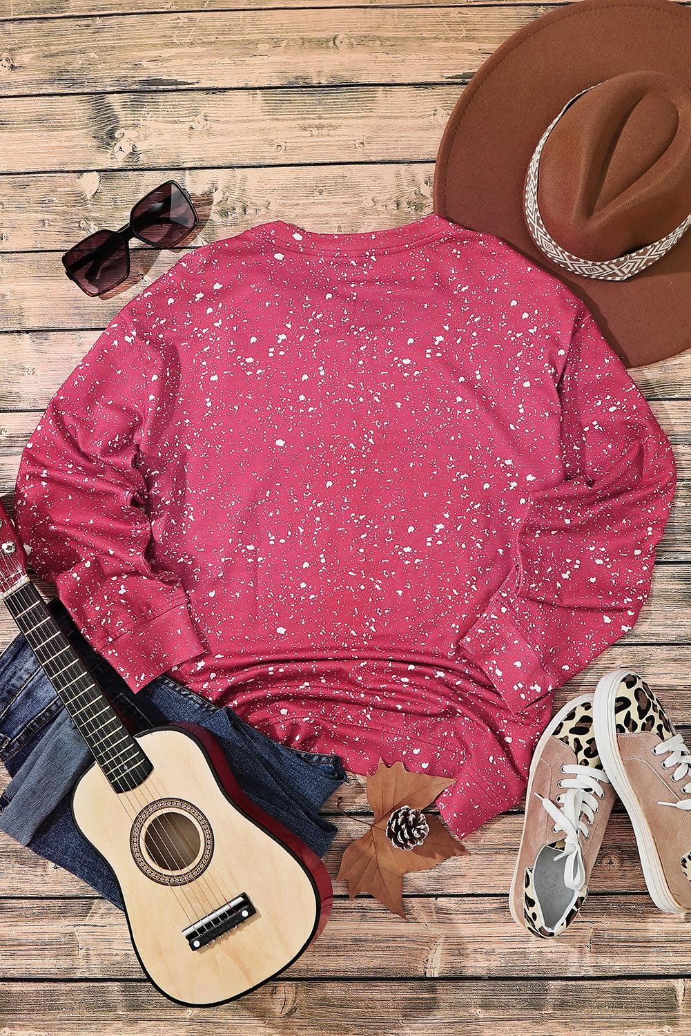 Fiery Red Tie-dyed Crew Neck Pullover Sweatshirt Sweatshirts & Hoodies JT's Designer Fashion