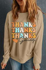 Khaki THANKS giving Leaves Printed Drop Shoulder Sweatshirt Graphic Sweatshirts JT's Designer Fashion