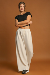 Apricot Loop Drawstring Casual Wide Leg Pants Pants & Culotte JT's Designer Fashion