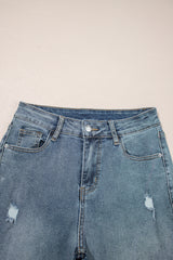 Beau Blue Slightly Distressed Ankle-length Straight Jeans Jeans JT's Designer Fashion