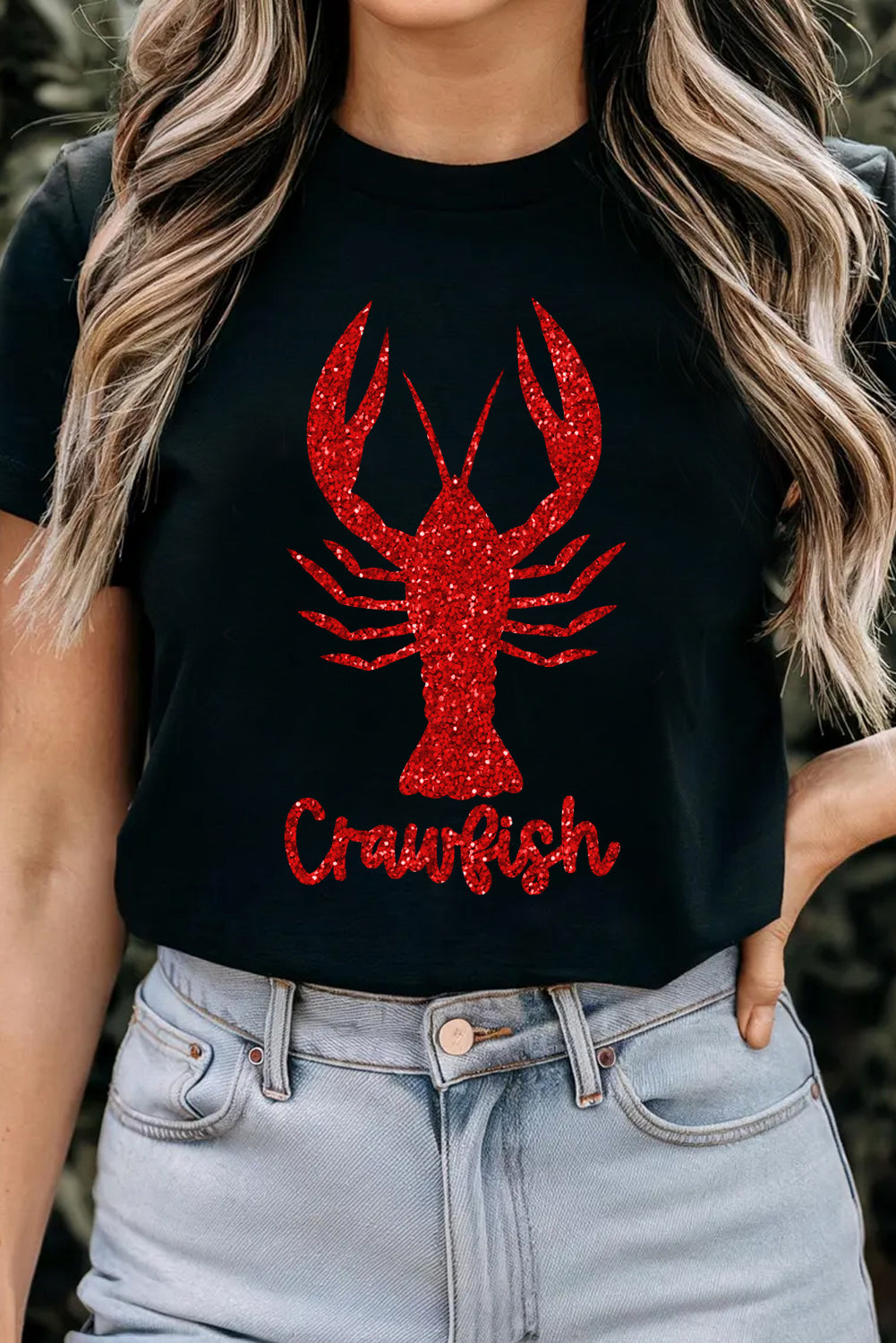 Black Shimmering Crawfish Graphic Tee Graphic Tees JT's Designer Fashion