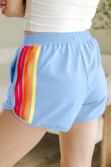 Beau Blue Color Block Stripes Elastic High Waist Active Shorts Casual Shorts JT's Designer Fashion