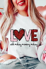 White Valentine LOVE Heart Shape Crew Neck Graphic Tee Graphic Tees JT's Designer Fashion