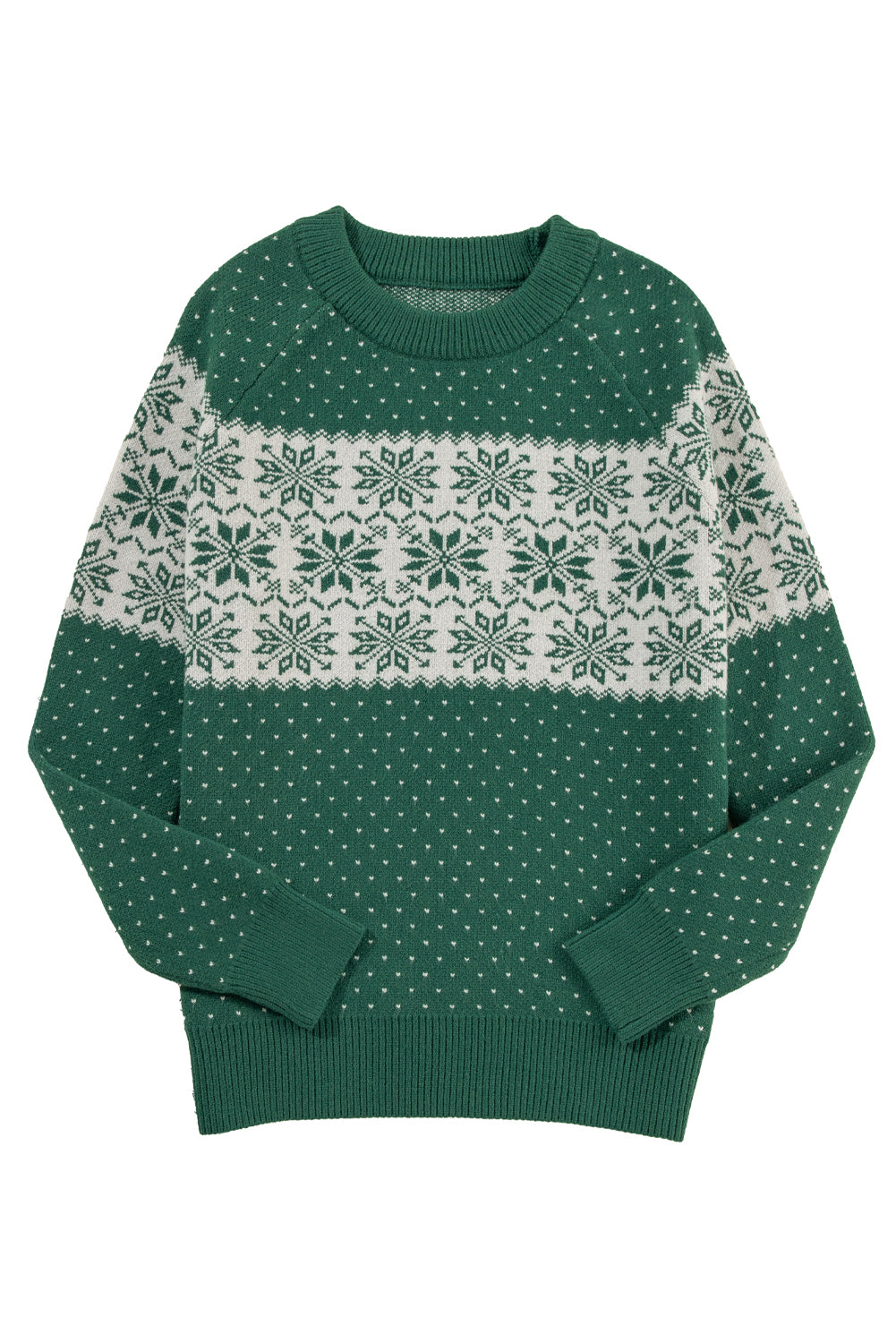 Green Christmas Snowflake Dotted Print Round Neck Sweater Sweaters JT's Designer Fashion