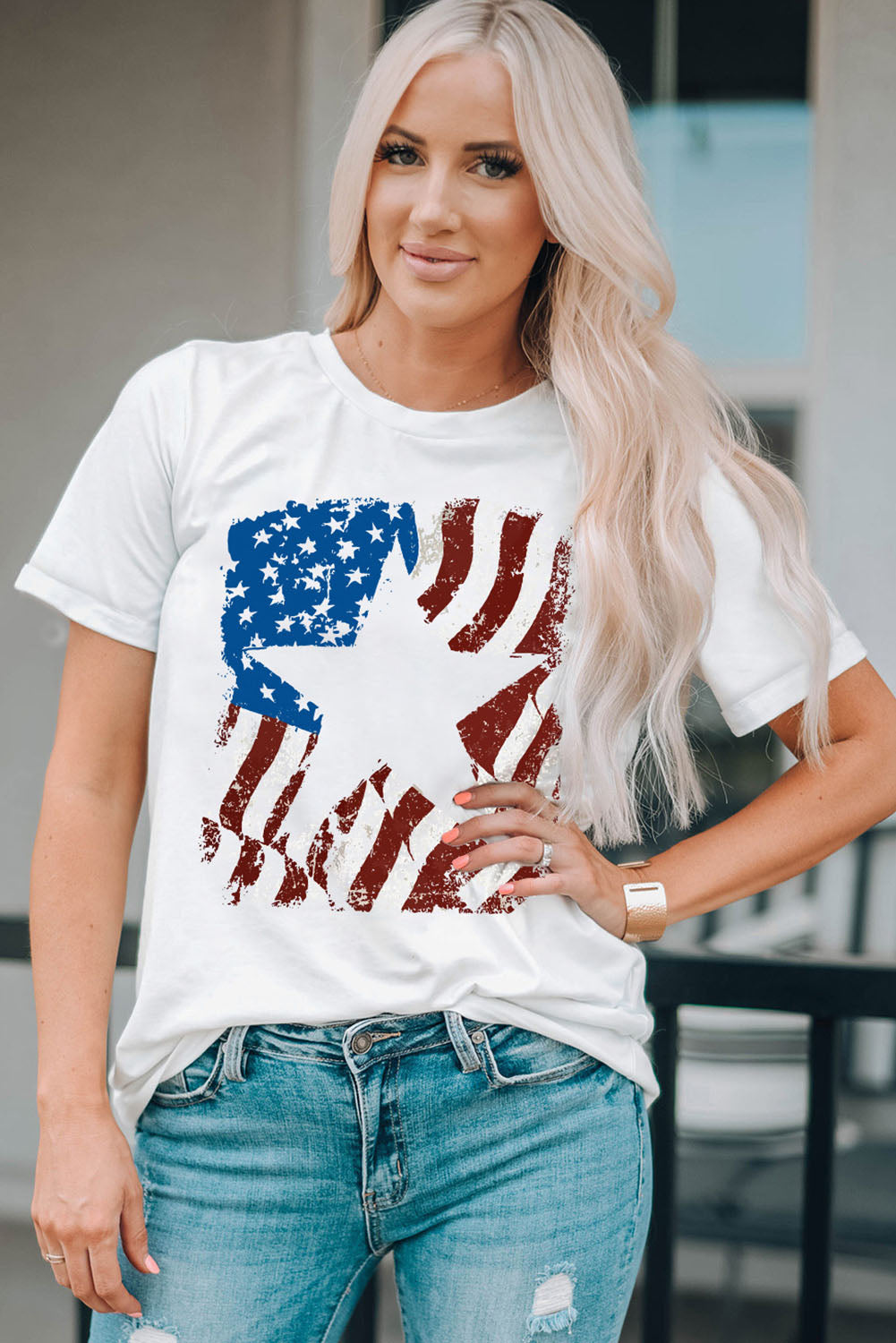 White American Flag Star Graphic Crew Neck T Shirt Graphic Tees JT's Designer Fashion