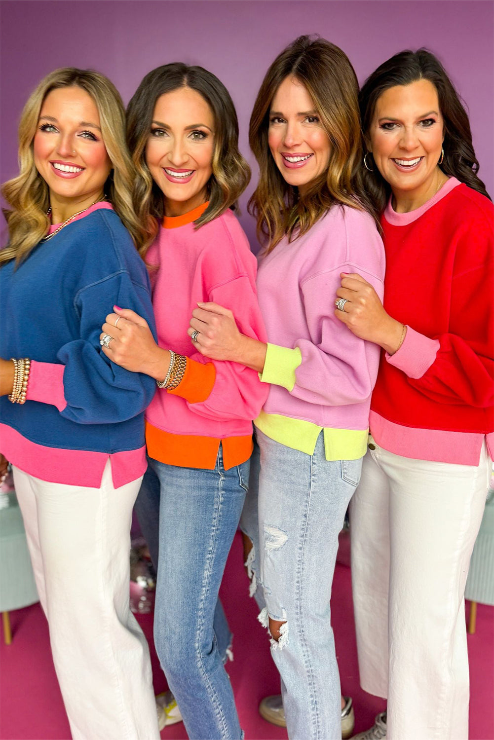 Blue Colorblock Bubble Sleeve Sweatshirt Sweatshirts & Hoodies JT's Designer Fashion
