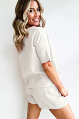 White Casual Textured Tee and Drawstring Shorts Set Short Sets JT's Designer Fashion