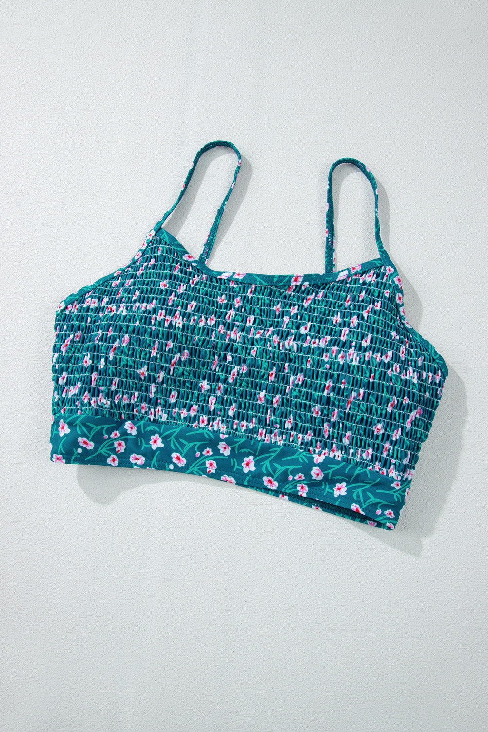 Blue Floral Print Smocked Cute Bikini Set Bikinis JT's Designer Fashion