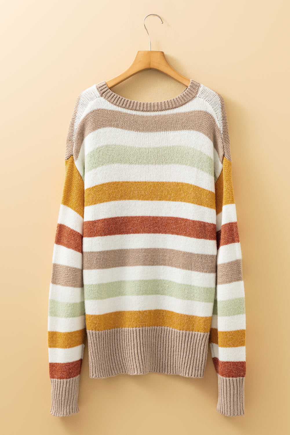 Multicolour Stripe Drop Shoulder Crew Neck Sweater Sweaters JT's Designer Fashion