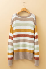 Multicolour Stripe Drop Shoulder Crew Neck Sweater Sweaters JT's Designer Fashion